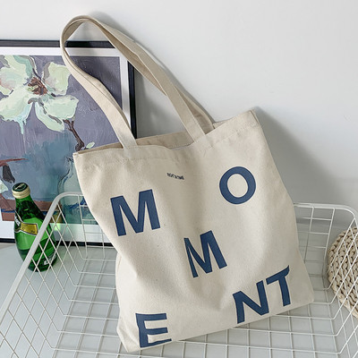 Naiste lõuendist õlakott MOMENT kirjatrükk suur Korea puuvillasest riidest naiste käekott Ökoloogiline korduvkasutatav ostukott