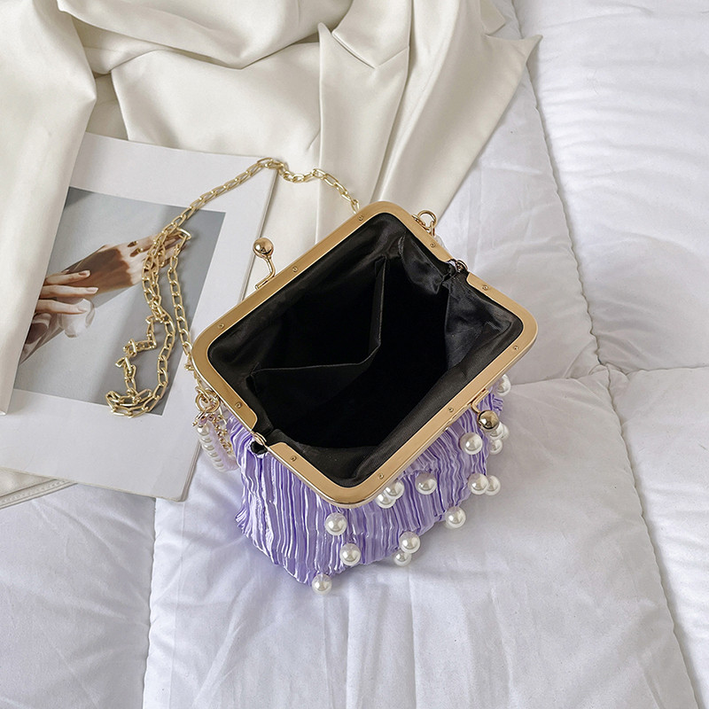 Πολυεστερική τσάντα σχεδιαστής μεταλλική τσάντα με κλιπ και γουρουνοφόρα τσάντα βραδινής αλυσίδας πολυτελείας μαργαριταρένιας τσάντα μόδας αλυσίδα τσάντα ώμου για πάρτι