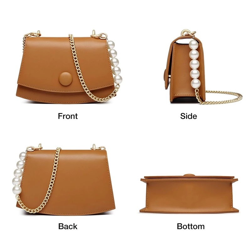 Ostja naiste õlakott Ühevärviline ketiga helmestega klappkott PU-nahast kestatüüpi naiste käekott Moodne naiste käekott