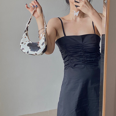 EUMOAN Mini geantă semilună cu model de vacă de nișă geantă pentru axilă cu lanț de umăr geantă portabilă pentru femeie geantă mică de mesager