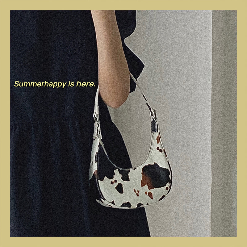 EUMOAN Mini geantă semilună cu model de vacă de nișă geantă pentru axilă cu lanț de umăr geantă portabilă pentru femeie geantă mică de mesager