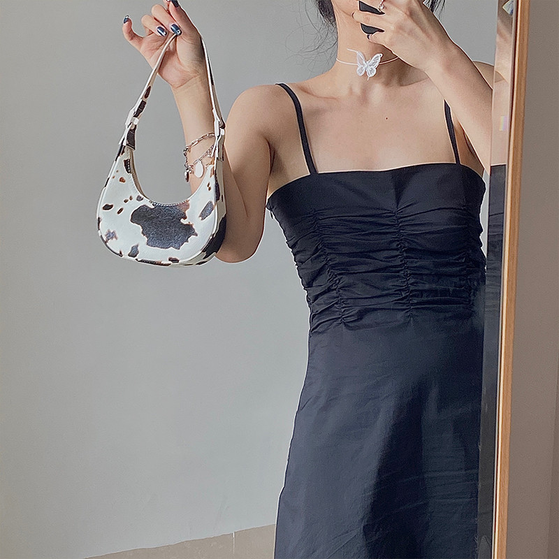 EUMOAN Mini geantă semilună cu model de vacă de nișă geantă pentru axilă cu lanț de umăr geantă portabilă pentru femeie geantă mică de mesager