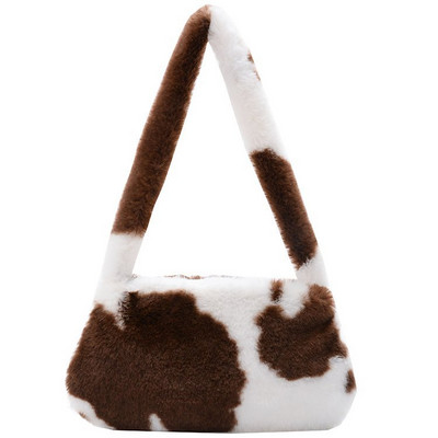 Kandekotid INS Mood Naiste Lehmaprint Mini õlakotid Naistele Talvised pehmed kaenlaaluste kotid Leopard Sebra muster kohev