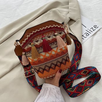 Модна дамска чанта Super Fire National Style Персонализирана чанта за едно рамо с пискюл Bucket Bag Woven Women