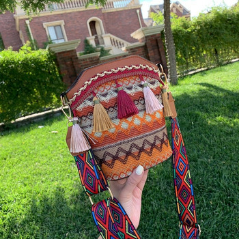 Модна дамска чанта Super Fire National Style Персонализирана чанта за едно рамо с пискюл Bucket Bag Woven Women