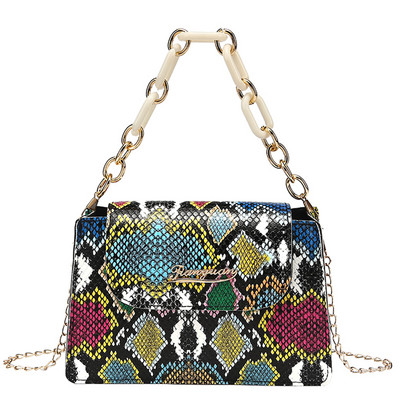 Τσάντες ρετρό εκτύπωσης με μοτίβο φιδιών Γυναικείες δερμάτινες τσάντες ώμου από μαλακό PU για γυναικεία τσάντα χιαστί με αλυσίδα 2022 Μόδα 2022