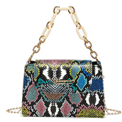 Τσάντες ρετρό εκτύπωσης με μοτίβο φιδιών Γυναικείες δερμάτινες τσάντες ώμου από μαλακό PU για γυναικεία τσάντα χιαστί με αλυσίδα 2022 Μόδα 2022