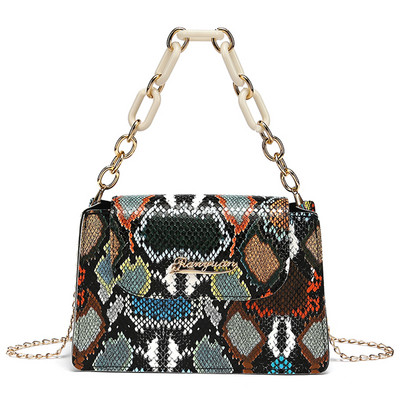 Τσάντες ρετρό εκτύπωσης με μοτίβο φιδιών Γυναικείες δερμάτινες τσάντες ώμου από μαλακό PU για γυναικεία τσάντα χιαστί με αλυσίδα 2022 Μόδα 2022