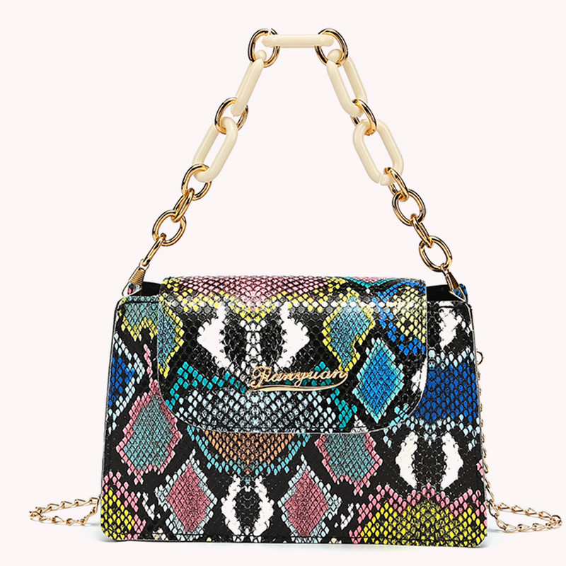 Τσάντες ρετρό εκτύπωσης με μοτίβο φιδιών Γυναικείες δερμάτινες τσάντες ώμου από μαλακό PU για γυναικεία τσάντα χιαστί με αλυσίδα 2022 Μόδα 2022