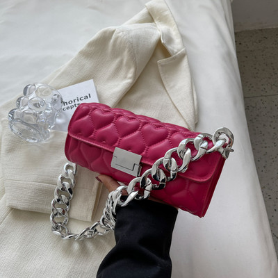 Geantă de umăr cu lanț gros din acrilic de modă Genți de mână cu model de inimă de dragoste Genți de designer pentru subrat pentru femei, trapană mică