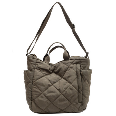 Sügistalvine õlakott Suure mahutavusega tepitud puuvillase polsterdatud kott rombikujulise võrega ühevärviline vabaaja pehme tänavaostlemiseks