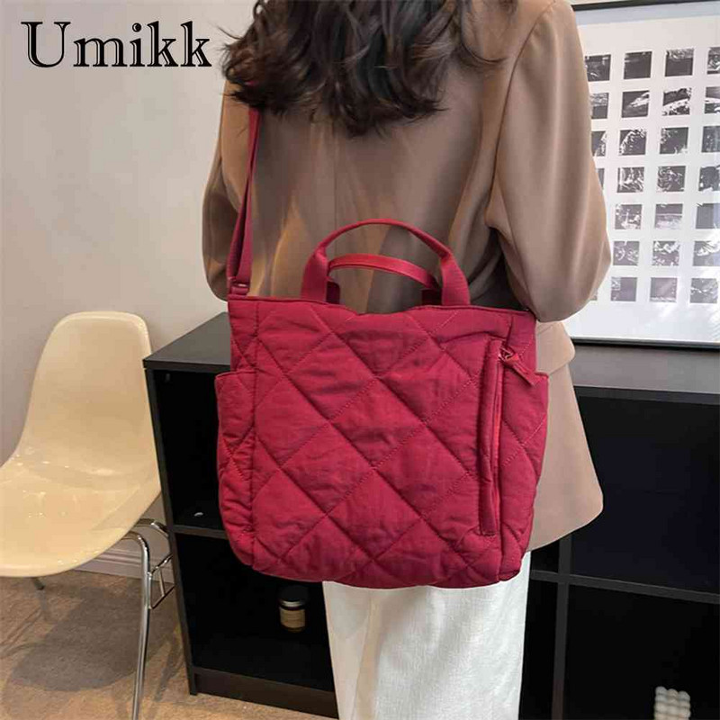 Sügistalvine õlakott Suure mahutavusega tepitud puuvillase polsterdatud kott rombikujulise võrega ühevärviline vabaaja pehme tänavaostlemiseks