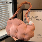 Geantă de umăr din catifea în formă de bob de mazăre Genți de mână cu pliuri umflate pentru femei Geantă de subrat cu cureaua răsucită Genți cu mâner de sus din margele acrilice de iarnă