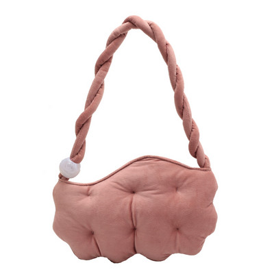 Geantă de umăr din catifea în formă de bob de mazăre Genți de mână cu pliuri umflate pentru femei Geantă de subrat cu cureaua răsucită Genți cu mâner de sus din margele acrilice de iarnă