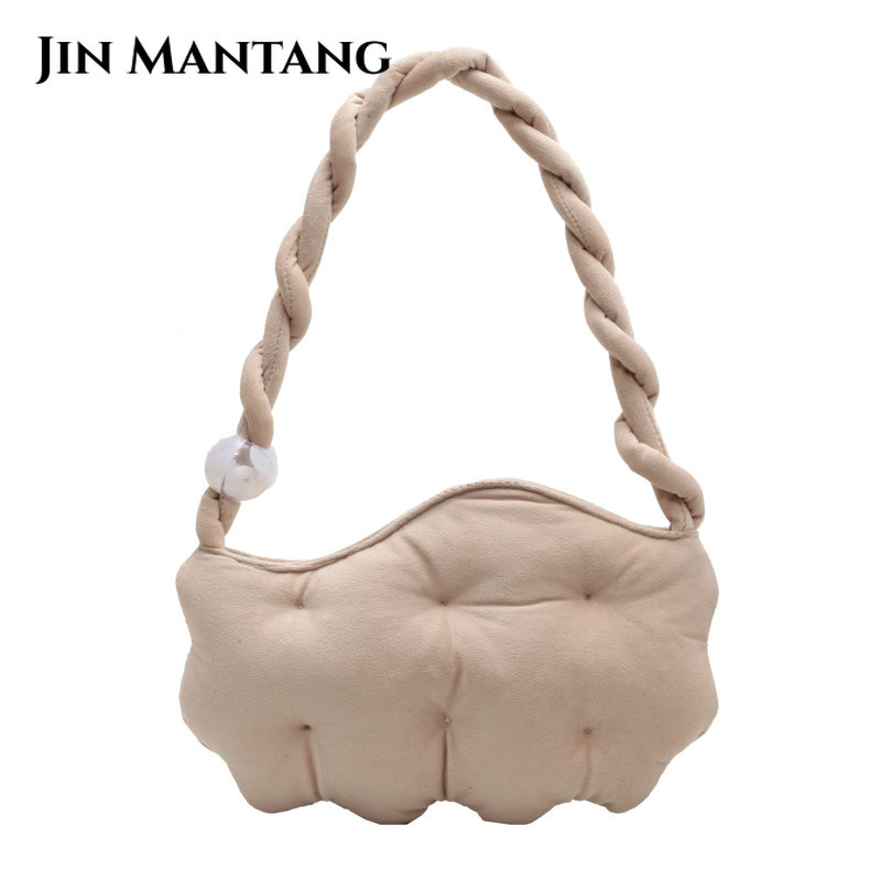 Geantă de umăr din catifea în formă de bob de mazăre Genți de mână cu pliuri umflate pentru femei Geantă de subrat cu cureaua răsucită Genți cu mâner de sus din margele acrilice de iarnă