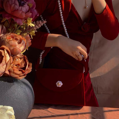 Γυναικείες τσάντες ώμου vintage μαργαριταρένιες τσάντες ώμου Γυναικείες κόκκινες βελούδινες τσάντες χιαστί Πολυτελείς γυναικείες τσάντες μασχάλης τσάντες τσάντες