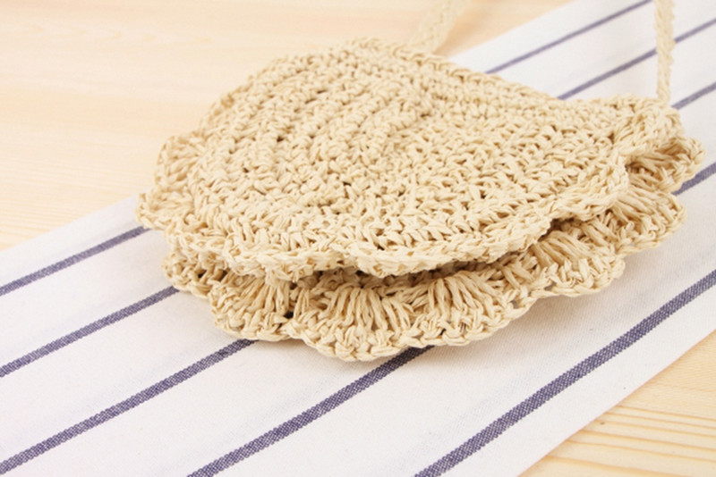 Stil etnic drăguț formă de scoică geantă de umăr unică geantă mică proaspătă oblică paie umăr sălbatic poșetă casual