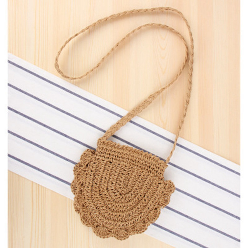 Stil etnic drăguț formă de scoică geantă de umăr unică geantă mică proaspătă oblică paie umăr sălbatic poșetă casual