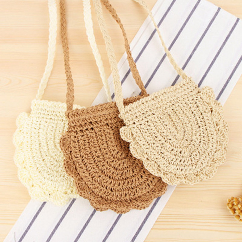 Stil etnic drăguț formă de scoică geantă de umăr unică geantă mică proaspătă oblică paie umăr sălbatic poșetă casual