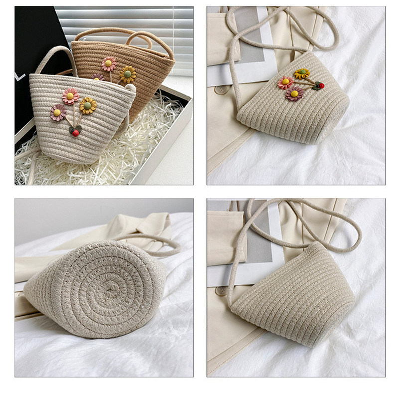 Suvised käsitsi valmistatud kestaga kotid naistele Kootud Naise õlgedest õlgadest õlgadest kott Pakendatud rannakott Lilledega käekotid Naistele Väike kott