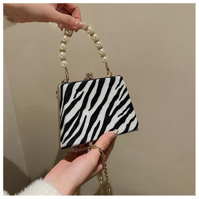 Uus Leopardi prindiga väike karbi pakett pärlkäepidemega kast käekott mini õlakott Women Messenger kott tide pakett