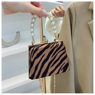 Uus Leopardi prindiga väike karbi pakett pärlkäepidemega kast käekott mini õlakott Women Messenger kott tide pakett