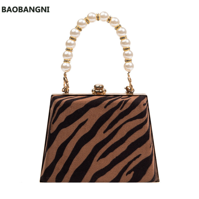 Uus Leopardi prindiga väike karbi pakett pärlkäepidemega kast käekott mini õlakott Women Messenger kott tide pakett