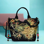 Γυναικείες πάνινες τσάντες ώμου Γυναικείες τσάντες με κέντημα Χειροποίητες τσάντες έθνικ στυλ ρετρό γυναικείες τσάντες μεγάλης χωρητικότητας με κορυφαία λαβή