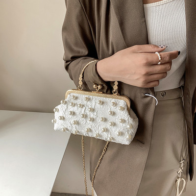 Női Pearl kézitáska Este Esküvői Kuplung Kézitáska Gyöngy táska Ruha Vacsoratáska Kis pénztárca Koszorúslány kézitáska Fehér Fekete Bolsas