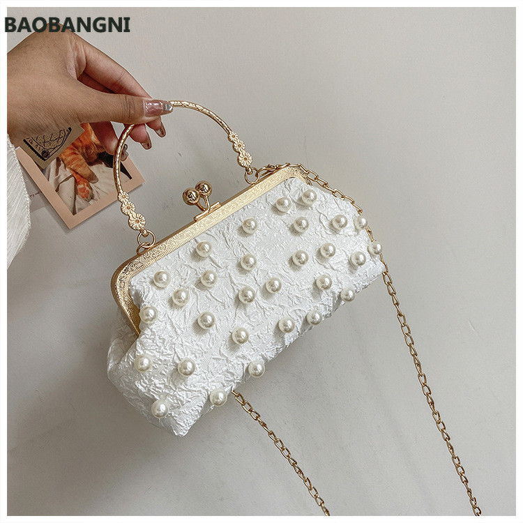 Női Pearl kézitáska Este Esküvői Kuplung Kézitáska Gyöngy táska Ruha Vacsoratáska Kis pénztárca Koszorúslány kézitáska Fehér Fekete Bolsas