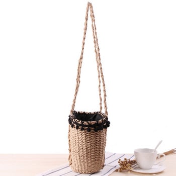 YoReAi Straw Woven Τσάντα Γυναικεία χειροποίητη τσάντα σε σχήμα φεγγαριού Tassel Rattan Drawstring Leisure Beach Τσάντες με έναν ώμο Messenger