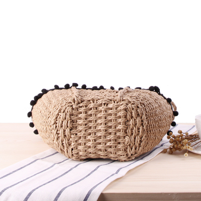 YoReAi Straw Woven Τσάντα Γυναικεία χειροποίητη τσάντα σε σχήμα φεγγαριού Tassel Rattan Drawstring Leisure Beach Τσάντες με έναν ώμο Messenger