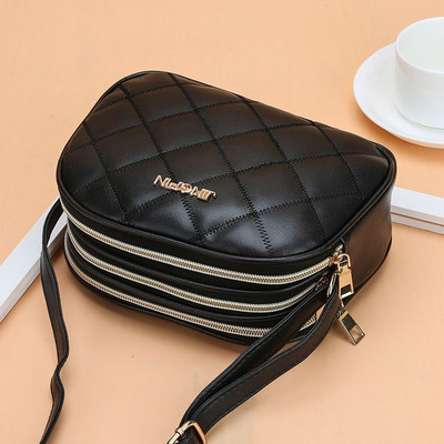 Simple Black Crossbody Bag Women PU Leather Plaid Shoulder Bag Luxury Messenger Bag Small Square Bag Shopping Lady Handbag bolso
