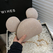 Γυαλιστερή στρας βραδινή τσάντα συμπλέκτη Χαριτωμένη χρυσή τσάντα κουνελιού πολυτελής αλυσίδα τσάντα ώμου χιαστί για γυναικεία τσάντα τηλεφώνου