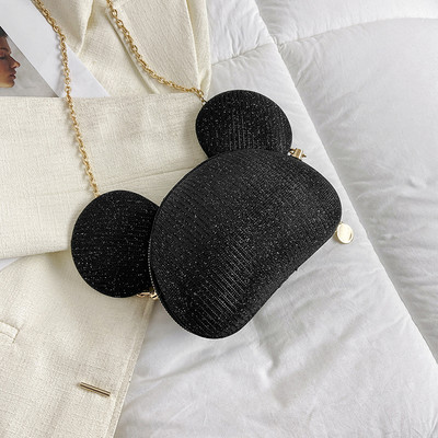 Γυαλιστερή στρας βραδινή τσάντα συμπλέκτη Χαριτωμένη χρυσή τσάντα κουνελιού πολυτελής αλυσίδα τσάντα ώμου χιαστί για γυναικεία τσάντα τηλεφώνου