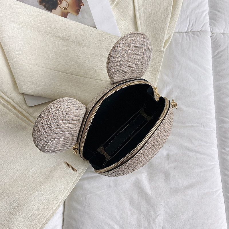 Γυαλιστερή στρας βραδινή τσάντα συμπλέκτη Χαριτωμένη χρυσή τσάντα κουνελιού πολυτελής αλυσίδα τσάντα ώμου χιαστί για γυναικεία τσάντα τηλεφώνου