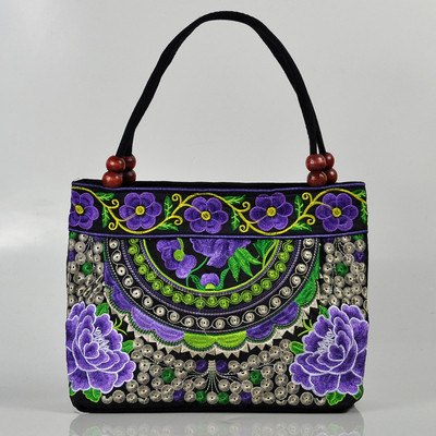Γυναικείες τσάντες ώμου Κέντημα έθνικ στυλ Όμορφο λουλούδι Bohemia ρετρό καμβάς μεγάλης χωρητικότητας Τσάντα αγοράς για έφηβη