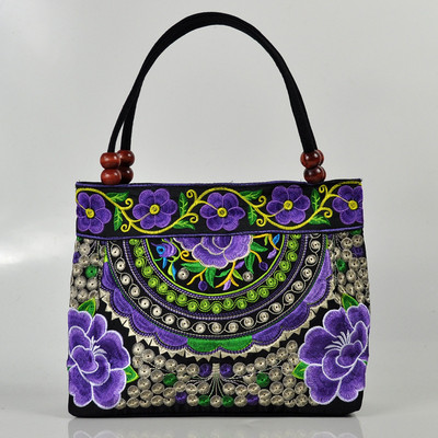 Γυναικείες τσάντες ώμου Κέντημα έθνικ στυλ Όμορφο λουλούδι Bohemia ρετρό καμβάς μεγάλης χωρητικότητας Τσάντα αγοράς για έφηβη