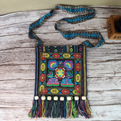 Käekott naistele unikaalne vintage etniline õlakott tikandid Boho Hippie Tutt Tote Messenger lilledega tikitud lukuga kott