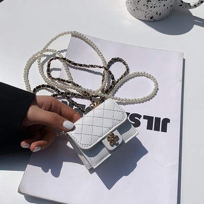 2021 Νέα τσάντα ώμου Γυναικεία τσάντα Μαργαριταρένια τσάντα με αλυσίδα Γυναικεία τσάντα καλοκαιρινής μόδας Rhombus Messenger Τσάντα Mini Square Bag Τσάντα κραγιόν