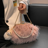 Луксозна вечерна чанта тип клъч от изкуствена кожа Дамска ретро перлена верижка с дръжка Дамска чанта Shell Портмоне за парти дамска марка Чанти през тялото