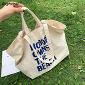 Γυναικείες τσάντες ώμου Επιστολή εκτύπωσης καμβάς τσάντα φόρμας Φοιτητική casual μεγάλης χωρητικότητας Τσάντα αγορών Φοιτητική τσάντα μασχάλης Mujer