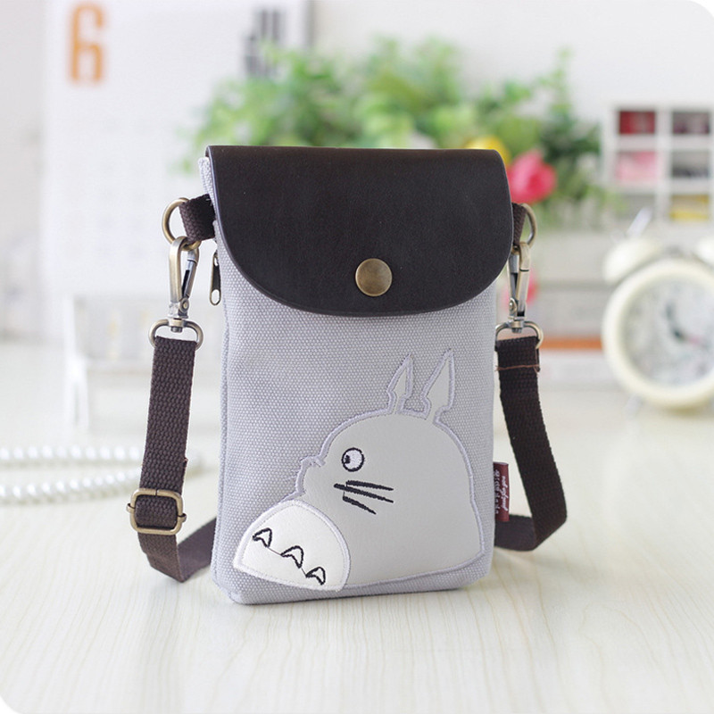 2022 Cartoon Neighbor Totoro naiste kott Mini käekotid Naiste õlakotid Lõuend käekotid Tüdrukud Tõmblukuga mobiiltelefoni kott