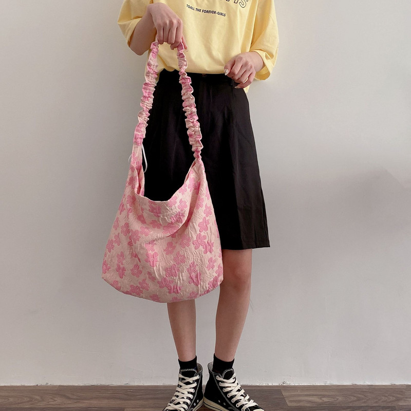 Hylhexyr πλισέ τσάντα γυναικεία τσάντα ώμου ροζ Πακέτο λουλουδιών Cute casual totes Κοριτσίστικες τσάντες Messenger Φερμουάρ