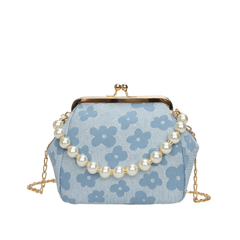 Elegantne lillekujundusega naiste õhtukott pärliga kaasaskantav ühe õlaga messenger-kott metallist klambriga ketiga naiste kott