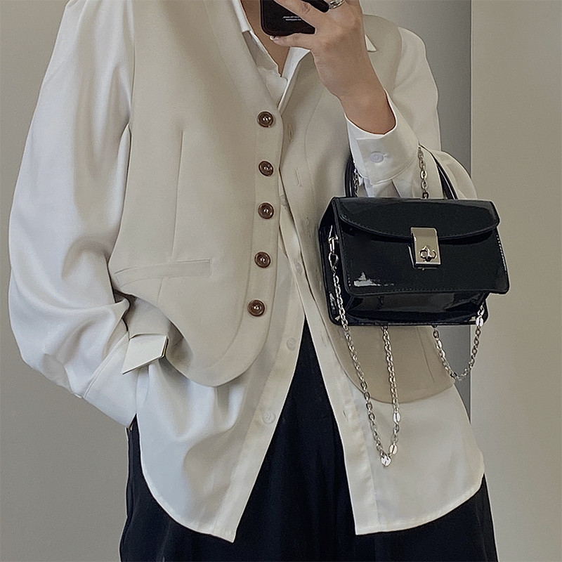 Fashion Lock Γυναικεία μικρή τετράγωνη τσάντα ώμου Νέα λουστρίνι λουστρίνι γυναικεία τσάντα τσάντα συμπλέκτη με αλυσίδα γυναικεία μοντέρνα τσάντες αγγελιαφόρου