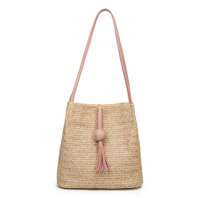 Γυναικείες ψάθινες τσάντες Bohemian Rattan Beach Handmade Kintted Crossbody Bucket Bags Summer Tassel bag Beach