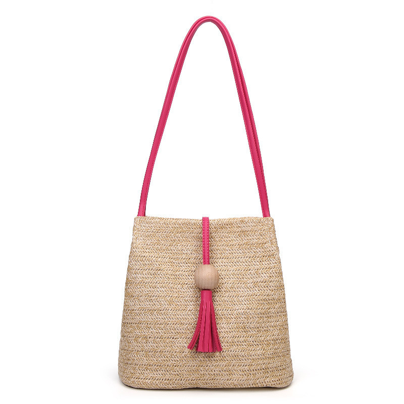 Γυναικείες ψάθινες τσάντες Bohemian Rattan Beach Handmade Kintted Crossbody Bucket Bags Summer Tassel bag Beach