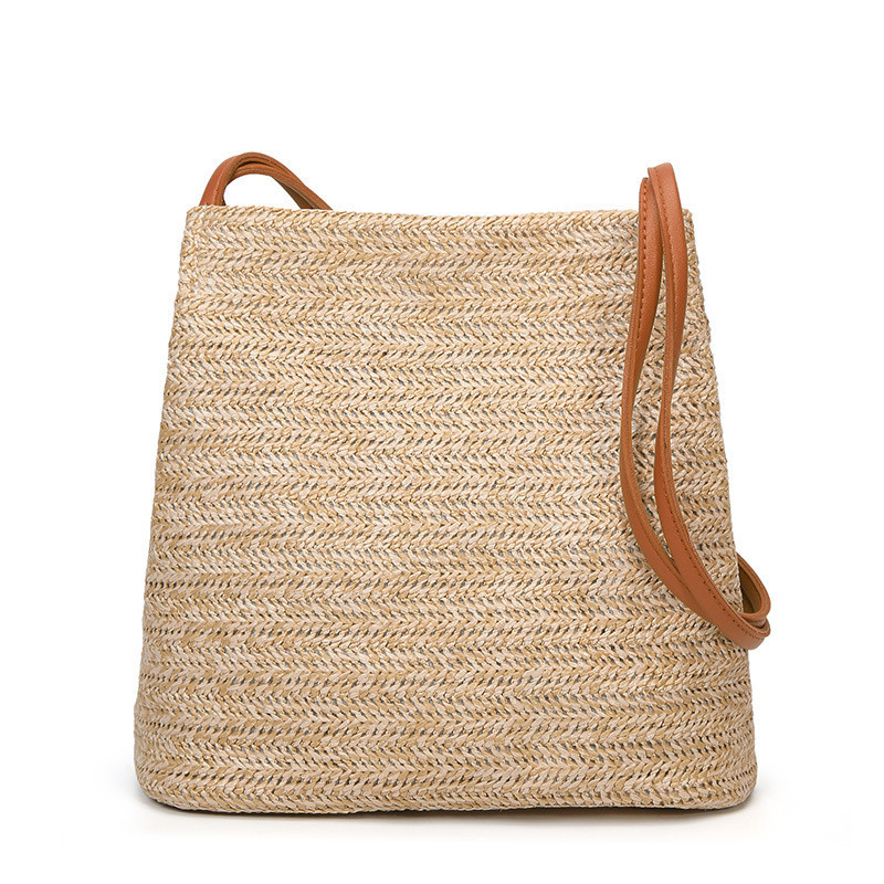 Γυναικείες ψάθινες τσάντες Bohemian Rattan Beach Handmade Kintted Crossbody Bucket Bags Summer Tassel bag Beach