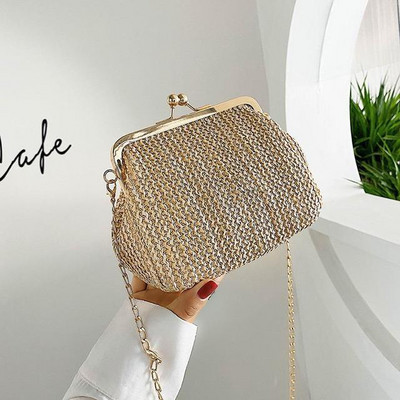 Chain Straw Kiss Lock Shell Дамски чанти Ретро дизайнерска чанта Дамска чанта през рамо Crossbody